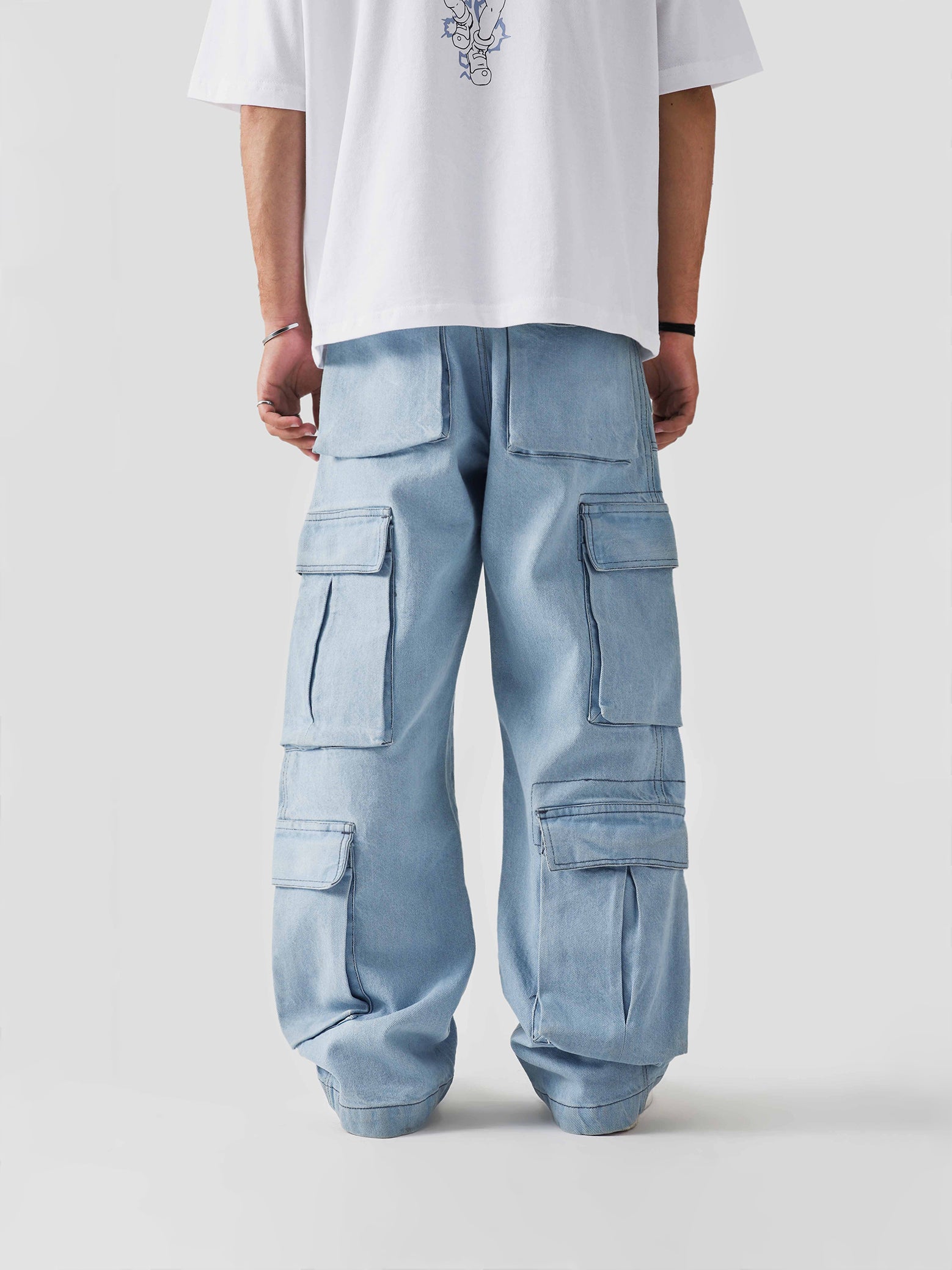 シ*ン様 Blue Jean Baggy Denim Cargo Pants - 12 pockets Iced Cargo Jeans