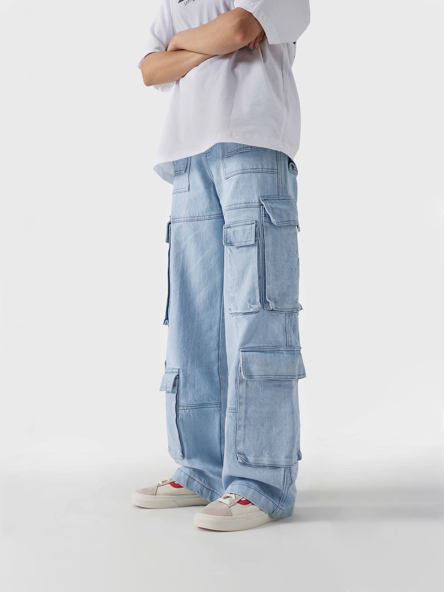 シ*ン様 Blue Jean Baggy Denim Cargo Pants - 12 pockets Iced Cargo Jeans